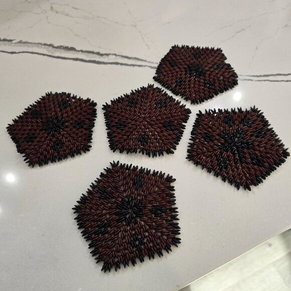 vintage Handcrafted Hawaiian Koa Seed Coasters Set Of 5 - Picture 11 of 16